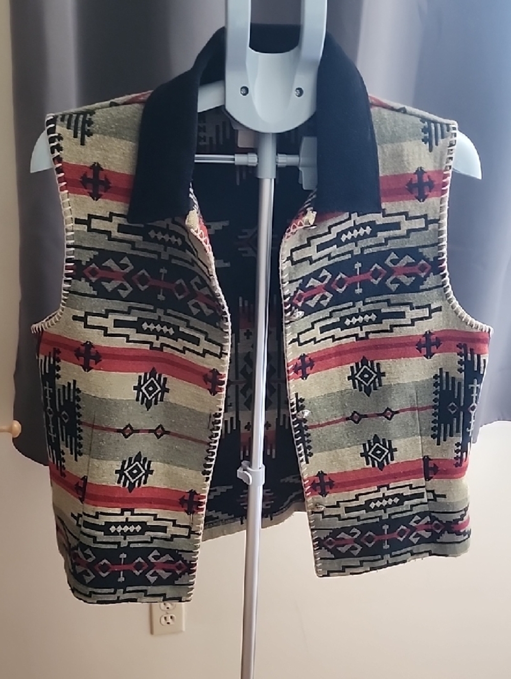 Southwestern Patterned Vest with Black Collar - Women's